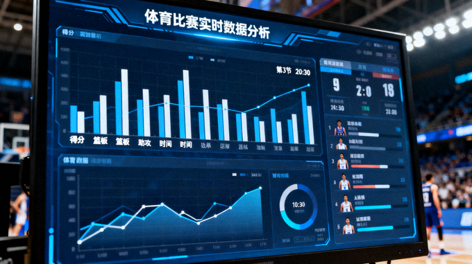 体育数据分析屏幕上显示的统计图表与比赛数据界面